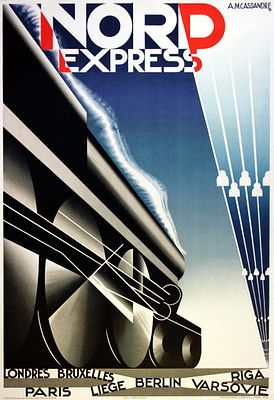 Travel Poster Art Deco Nord Express Cassandre. Poster for Nord Express featuring a dynamic Art 