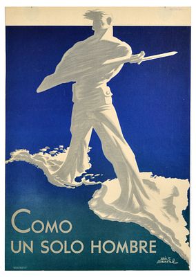 Art Deco Americas Solo Hombre One Man WWII. Original vintage World War Two poster - Como Un Solo 