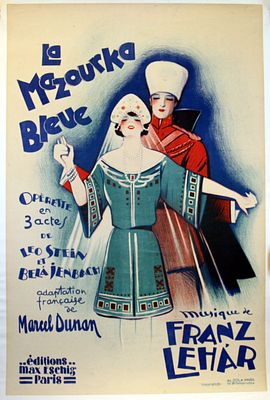 Advertising Poster La Mazourka Bleue Operetta France. Original vintage advertising poster for 