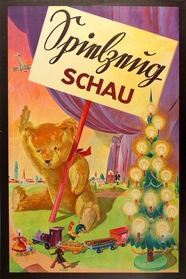 Advertising Poster Toy Exhibition Teddy Bear Christmas Children Toys. Original vintage poster 