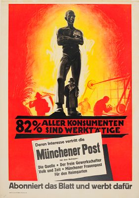 Advertising Poster Munchener Post Newspaper Art Deco Modernism. Original vintage German 