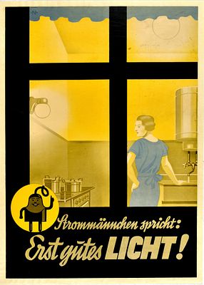 Advertising Poster Clean Electricity Good Light Art Deco. Original vintage advertising poster - 