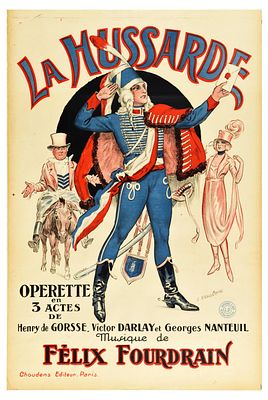 Advertising Poster La Hussarde Hussar Operetta Felix Fourdrain. Original vintage advertising 