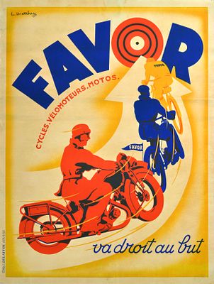 Advertising Poster Favor Cycles Motorcycles Matthey. Original vintage advertising poster for 