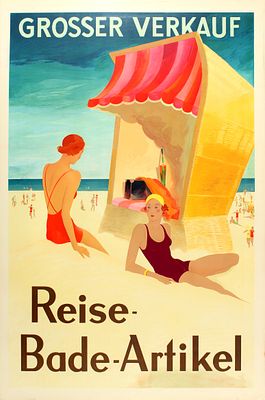 Advertising Poster Art Deco Swimming Costumes Summer Fashion. Advertising Poster Swimming 