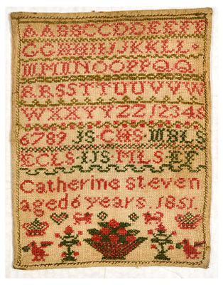 Needlework Sampler Catherine Steven Cross Stitching Needlework Sampler. Original antique 