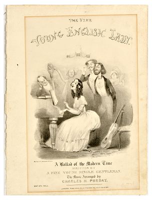 Victorian Music Sheet Cover The Fine Young English Lady Ballad. Original antique music sheet 