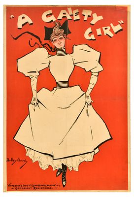 Advertising Poster A Gaiety Girl Dudley Hardy Theatre. Original antique advertising poster for 