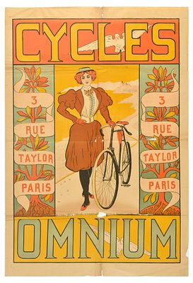 Advertising Poster Art Nouveau Omnium Cycles French Bicycle. Original antique advertising poster 