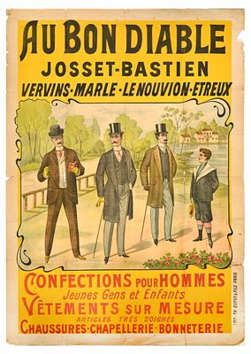 Advertising Poster Belle Epoque Au Bon Diable Josset Bastien Fashion Store. Original antique 