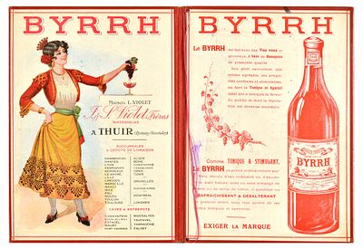 Advertising Poster Byrrh Vin Genereux Au Quinquina Wine. Original antique menu holder featuring 