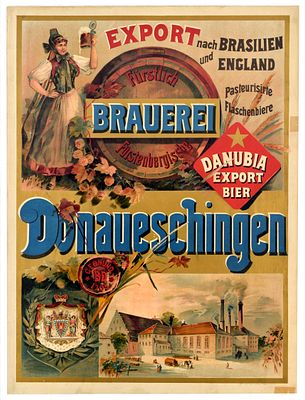 Advertising Poster Furstenberg Brewery Danubia Beer Pilsener. Original antique drink advertising 