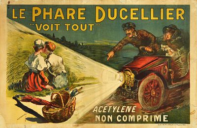 Advertising Poster Le Phare Ducellier Headlights. Original antique advertising poster for 