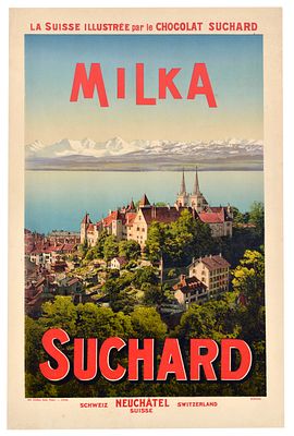 Advertising Poster Milka Suchard Chocolate Neuchatel Switzerland. Original antique food 