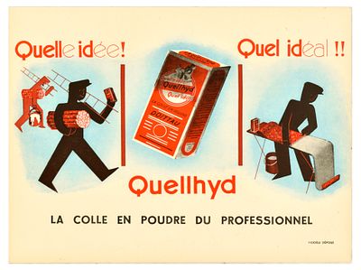 Advertising Poster Quellhyd Glue Adhesive Art Deco. Original antique French advertising poster 