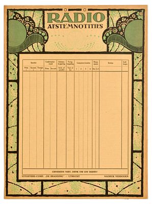 Advertising Poster Dutch Radio Tuning Log Sheet Green. Original antique Dutch radio tuning log 
