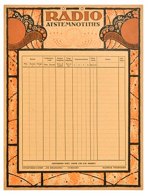 Advertising Poster Dutch Radio Tuning Log Sheet Orange. Original antique Dutch radio tuning log 