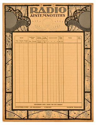 Advertising Poster Dutch Radio Tuning Log Sheet Blue. Original antique Dutch radio tuning log 