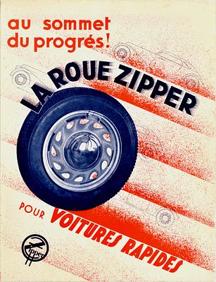 Advertising Poster Aerodynamic Zipper Wheel Art Deco. Original vintage advertising flyer poster 