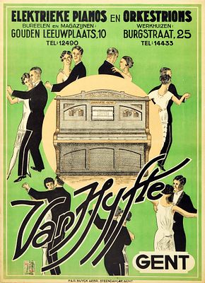 Advertising Poster Van Hyfte Gent Electric Piano Orchestrion Music. Original vintage advertising 