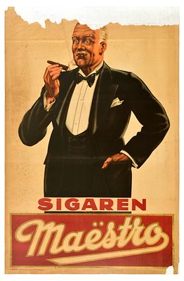 Advertising Poster Maestro Cigars Belgium Smoking. Original vintage advertising poster for 