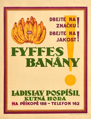 Advertising Poster Fyffes Bananas Brand Quality Fruit. Original vintage food advertising poster 