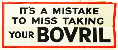 Advertising Poster Bovril Beef Hot Drink Mistake. Original vintage food advertising poster for 