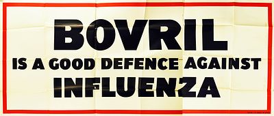 Advertising Poster Bovril Beef Hot Drink Defense Against Influenza. Original vintage food 