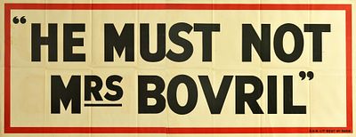 Advertising Poster Beef Hot Drink He Must Not Mrs Bovril. Original vintage food advertising 