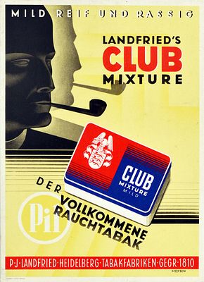 Advertising Poster Landfried Club Pipe Tobacco Smoking Art Deco. Original vintage advertising 