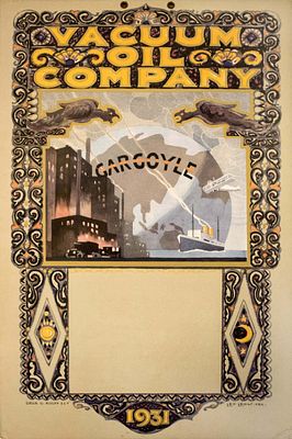 Advertising Poster Vacuum Oil Company Gargoyle Art Deco. Original vintage advertising poster for 