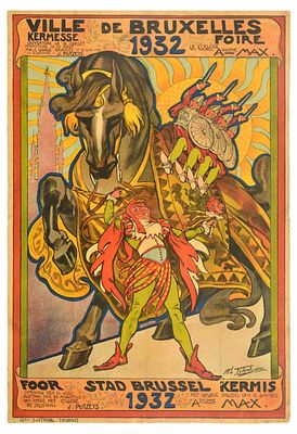 Advertising Poster Ville De Bruxelles 1932 Brussels Belgium. Original vintage advertising poster 