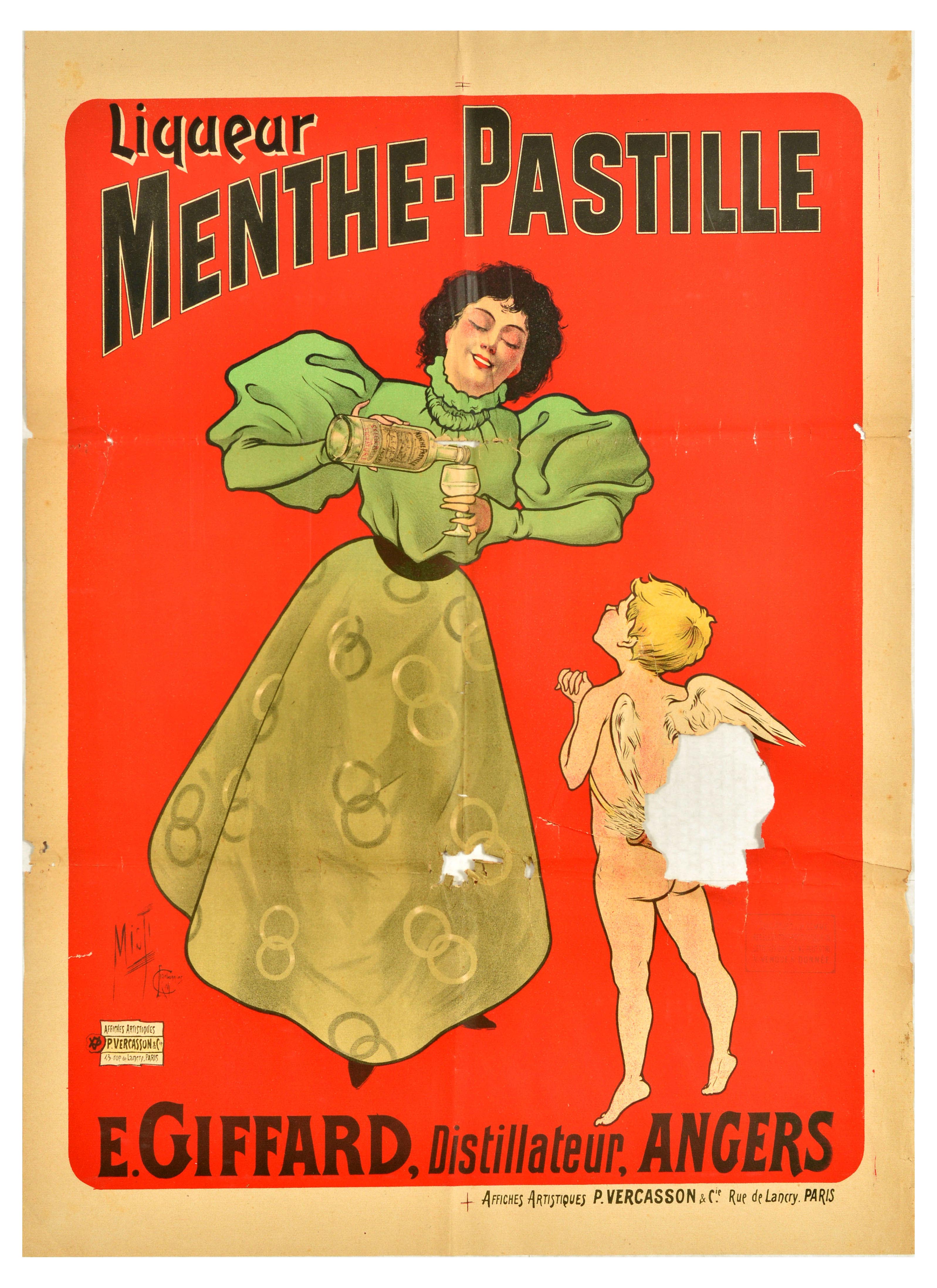 Advertising Poster Giffard Menthe Pastille Cupid Angel Misti Drink Alcohol