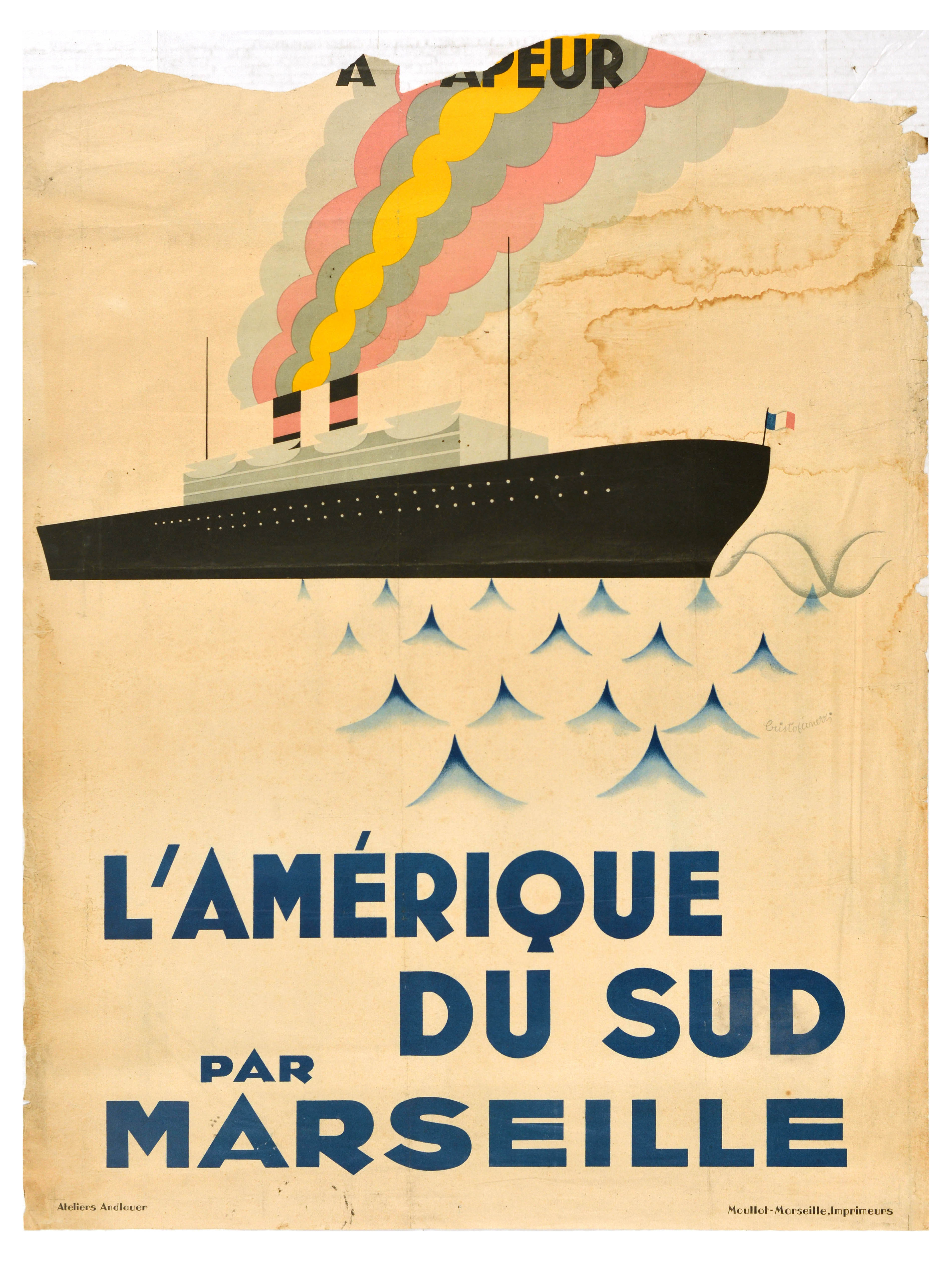 Advertising Poster South America Marseille Art Deco Steam Ship