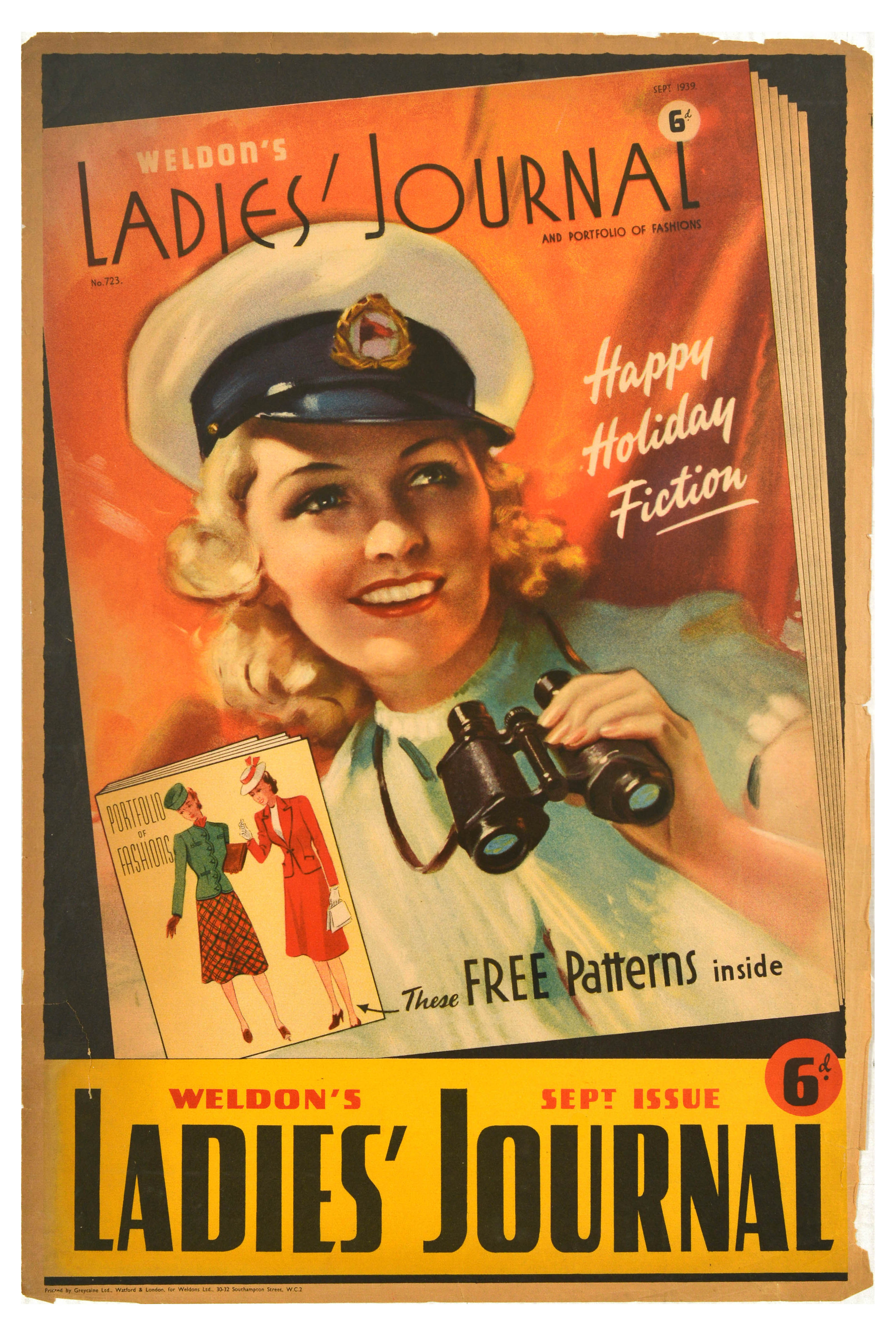 Advertising Poster Weldons Ladies Fashion Captain Journal Sept Issue