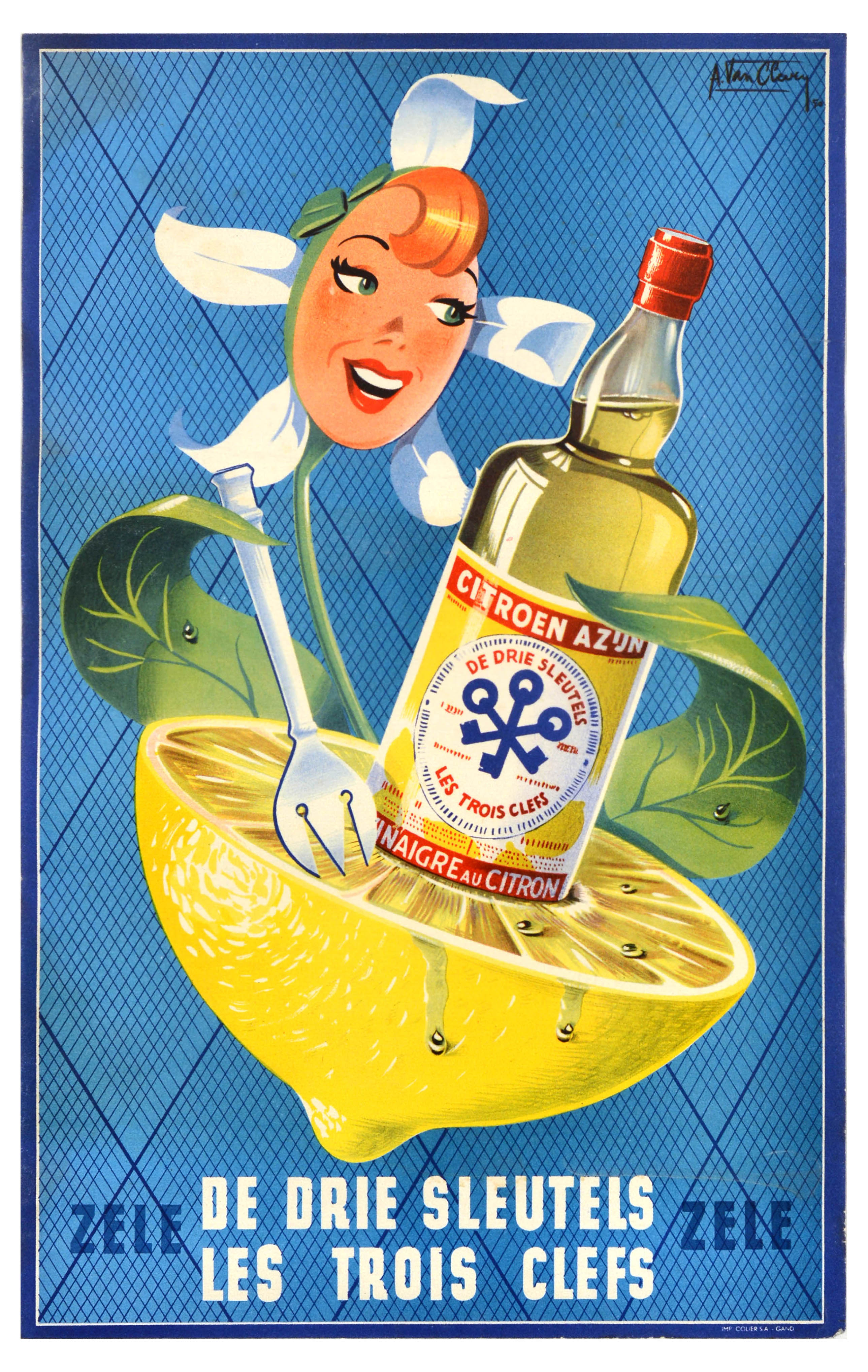 Advertising Poster Drie Sleutels Les Trois Clefs Lemon Vinegar