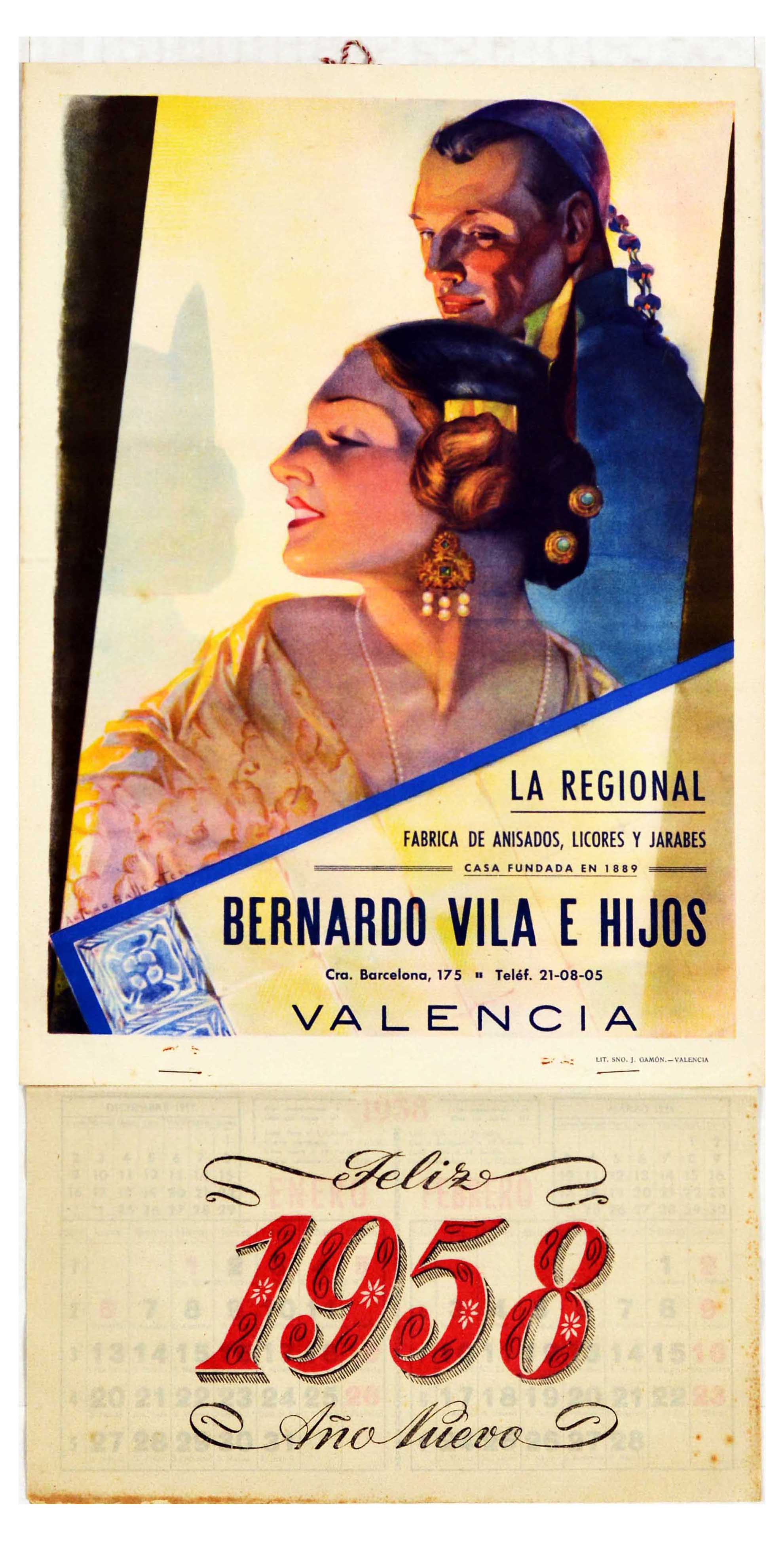 Advertising Poster Bernardo Vila Alcohol Calendar Art Deco Aniseed Liquor Syrup