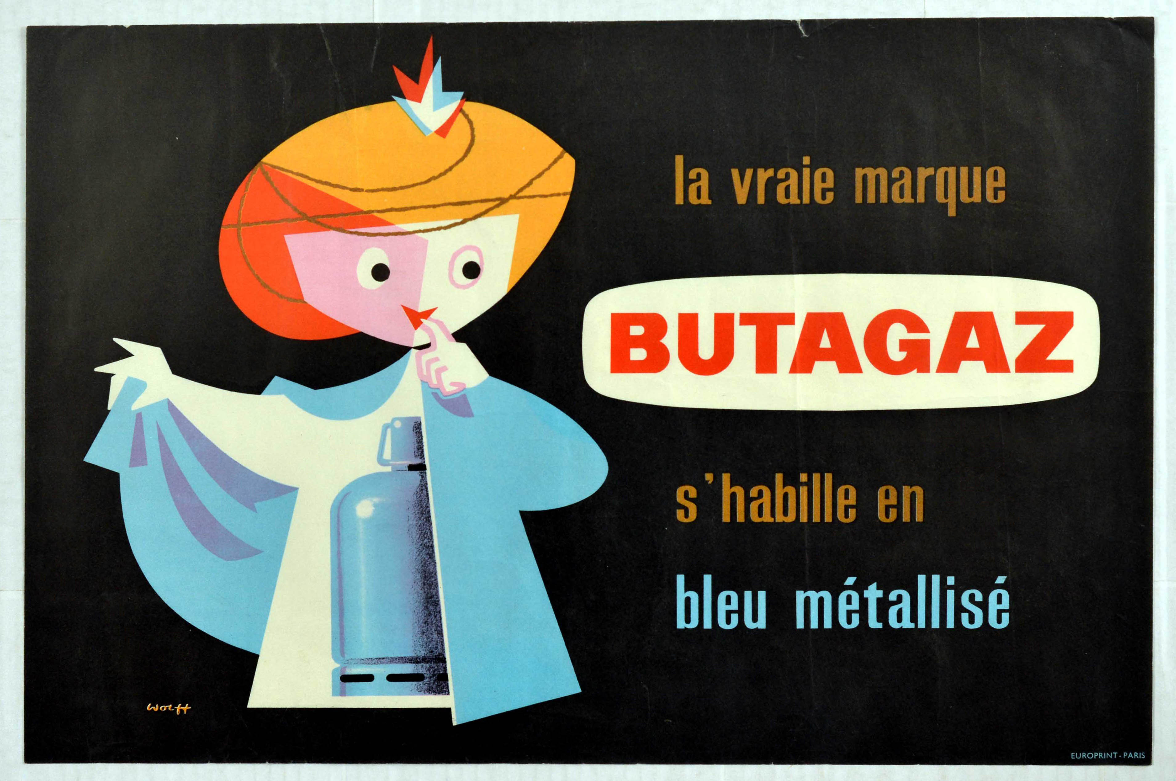 Advertising Poster Butagaz Metallic Blue Midcentury