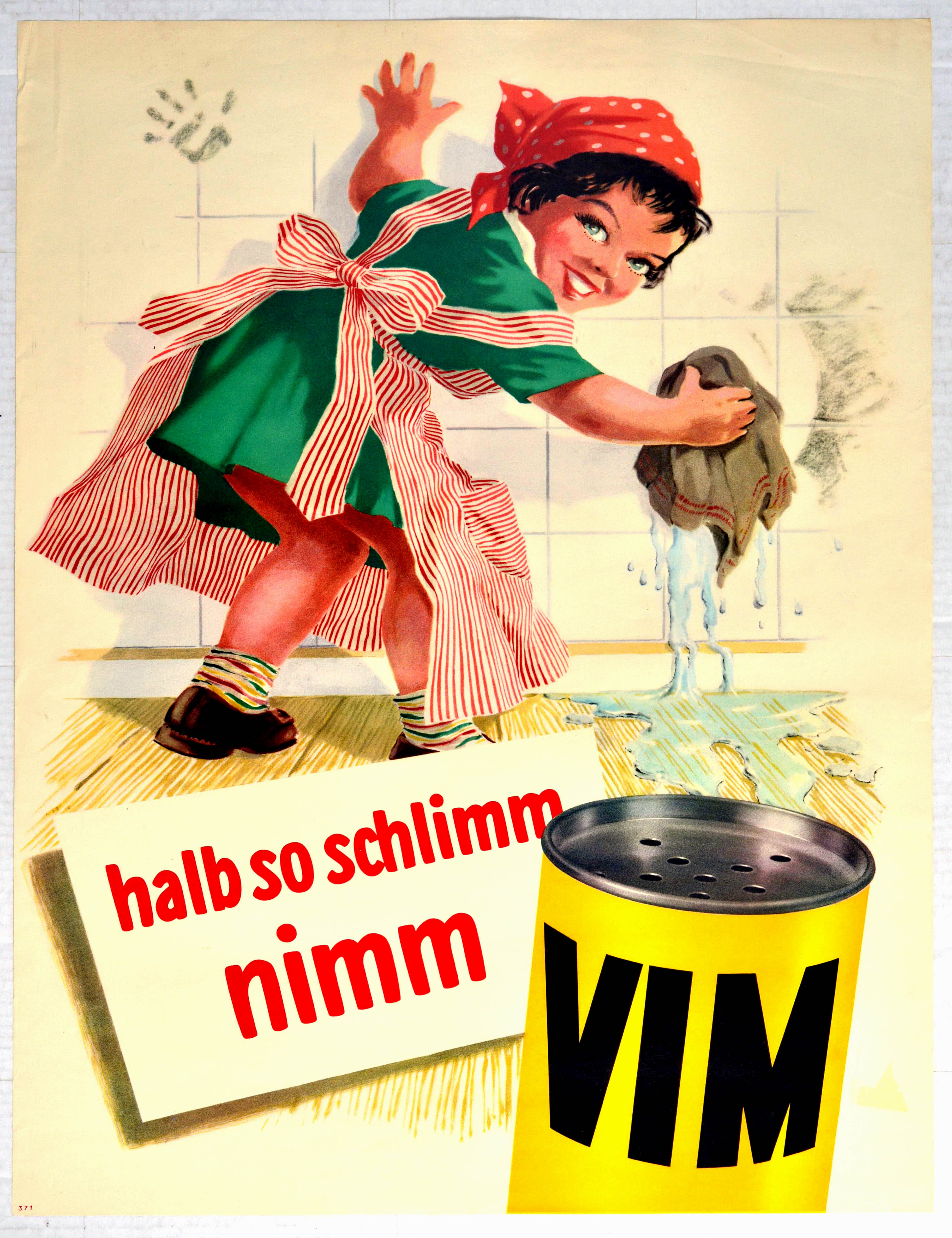 Advertising Poster Girl Cleaner Vim Scouring Cleaning Polishing
