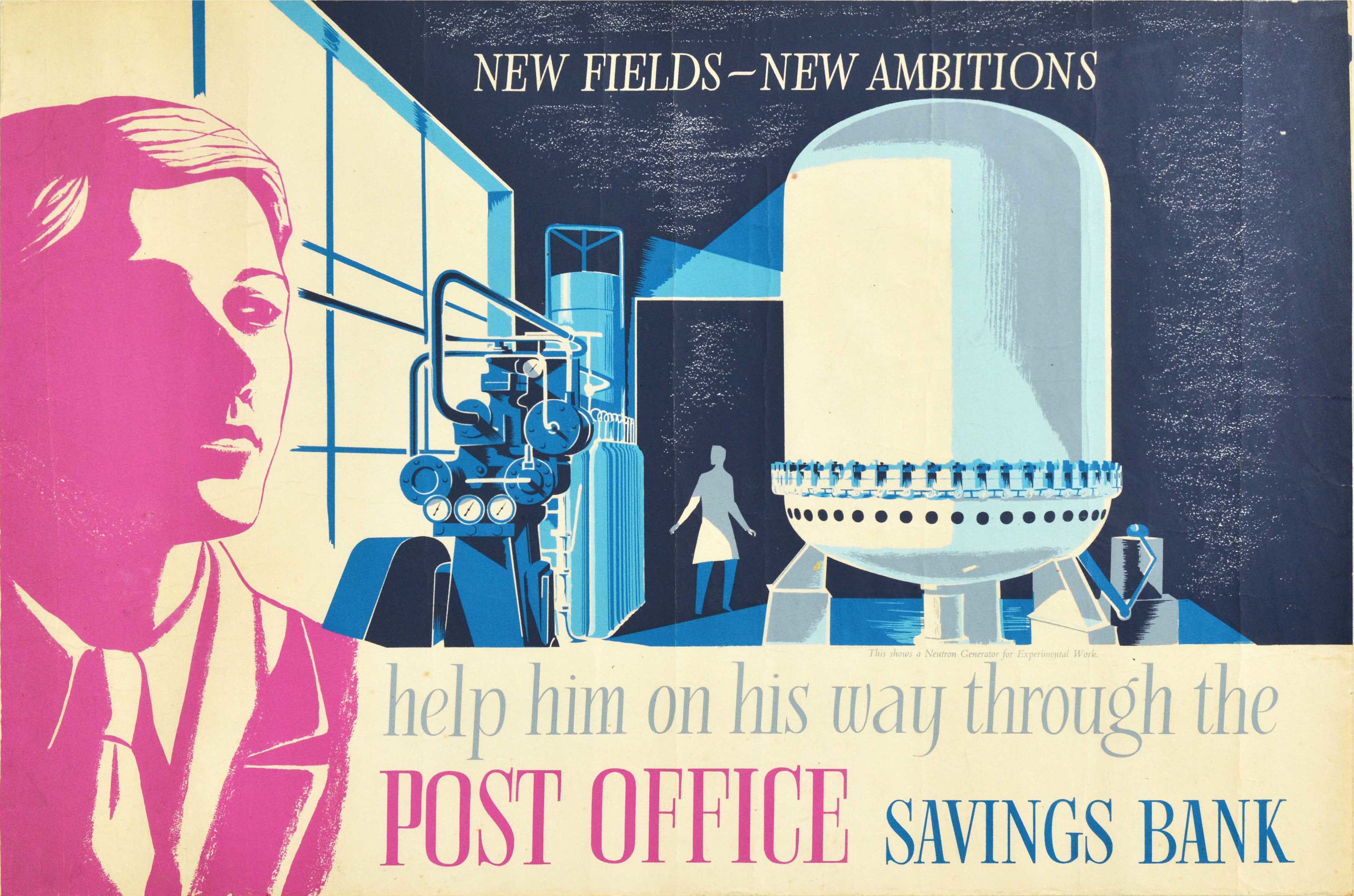 Midcentury Modern Poster Scientist Physics Neutron Generator GPO Science Innovation Engineering