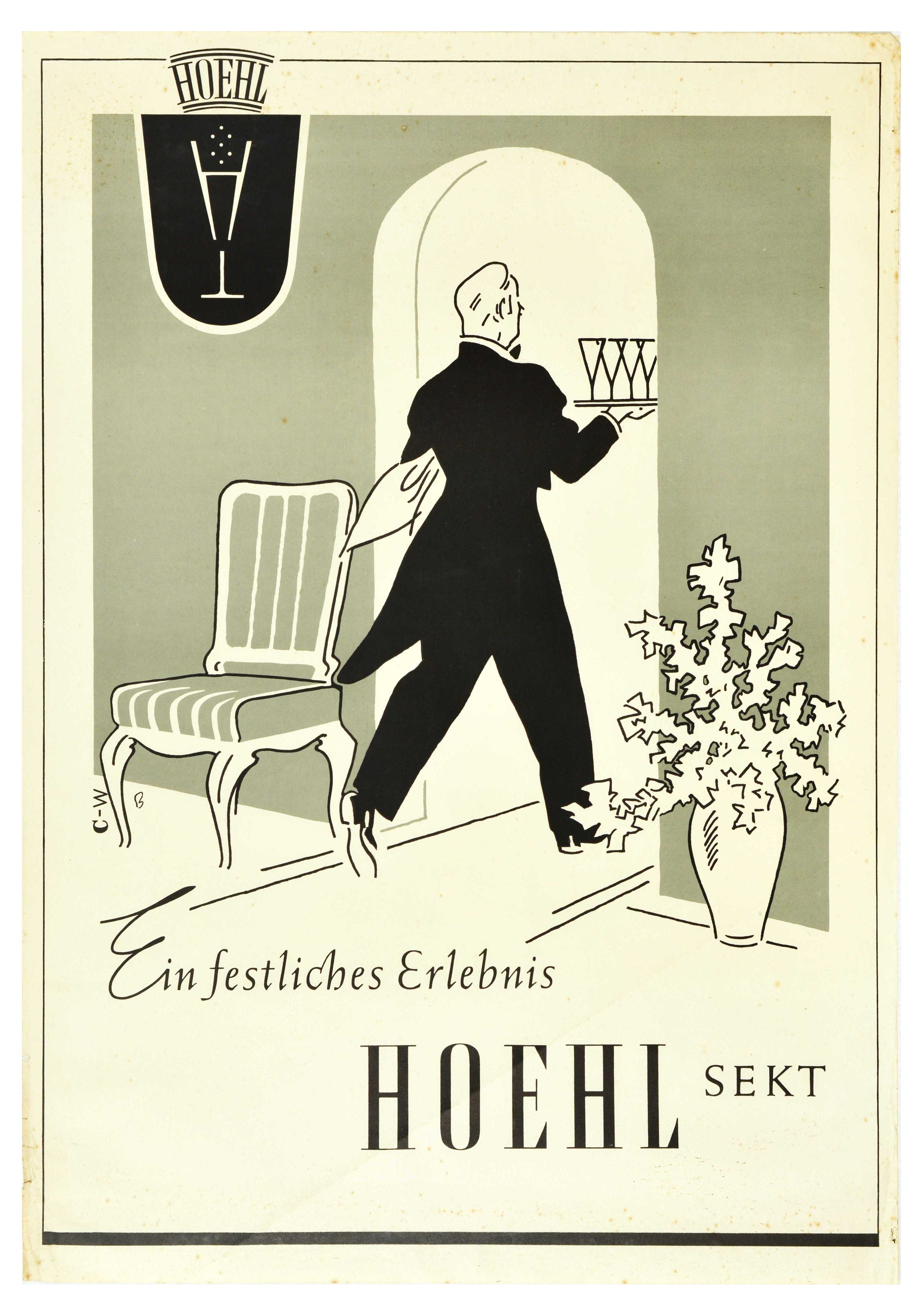 Advertising Poster Hoehl Champagne Sparkling Wine Waiter Festive