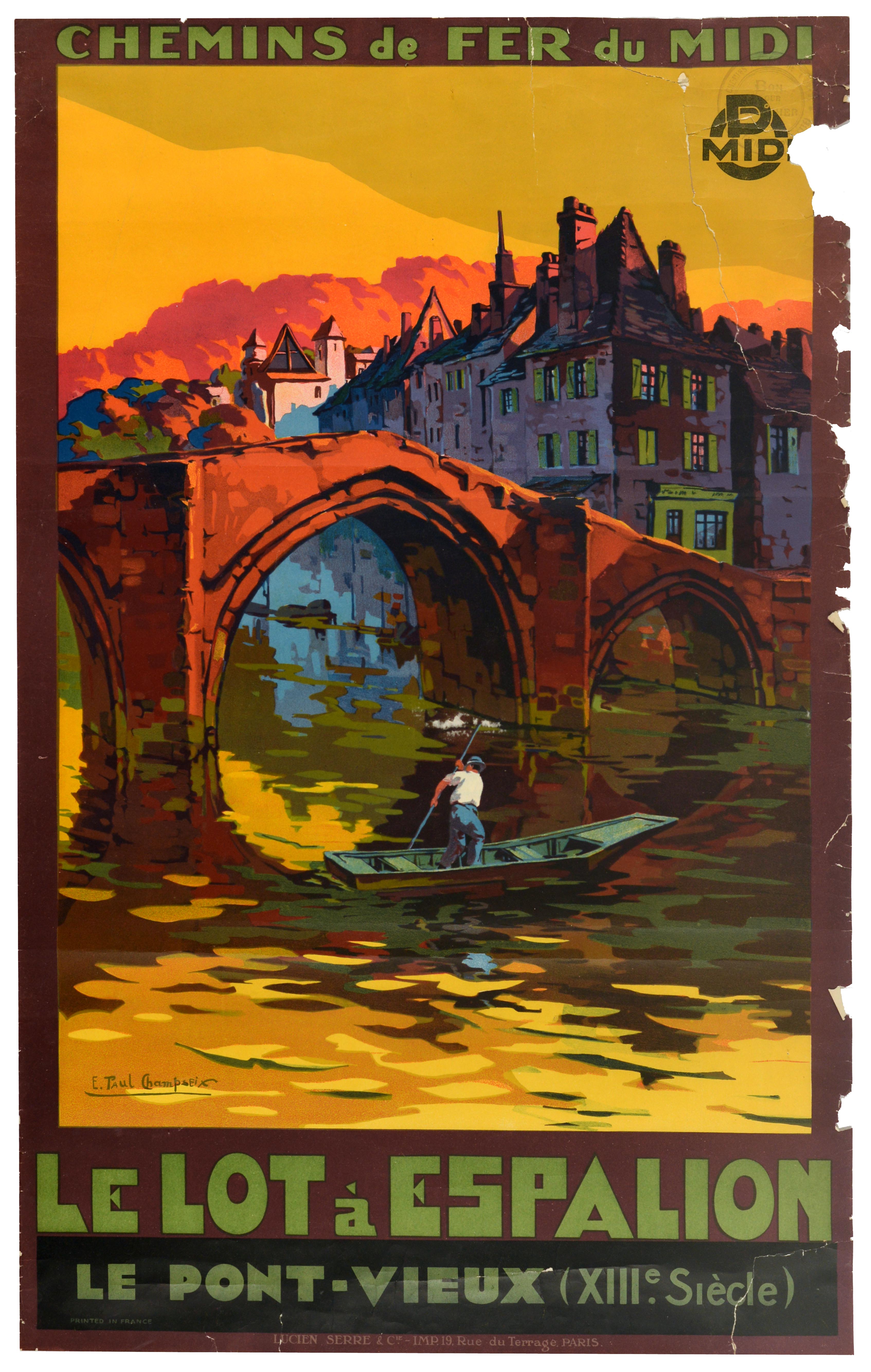Travel Poster Espalion Lot River Chemins de Fer du Midi Railway