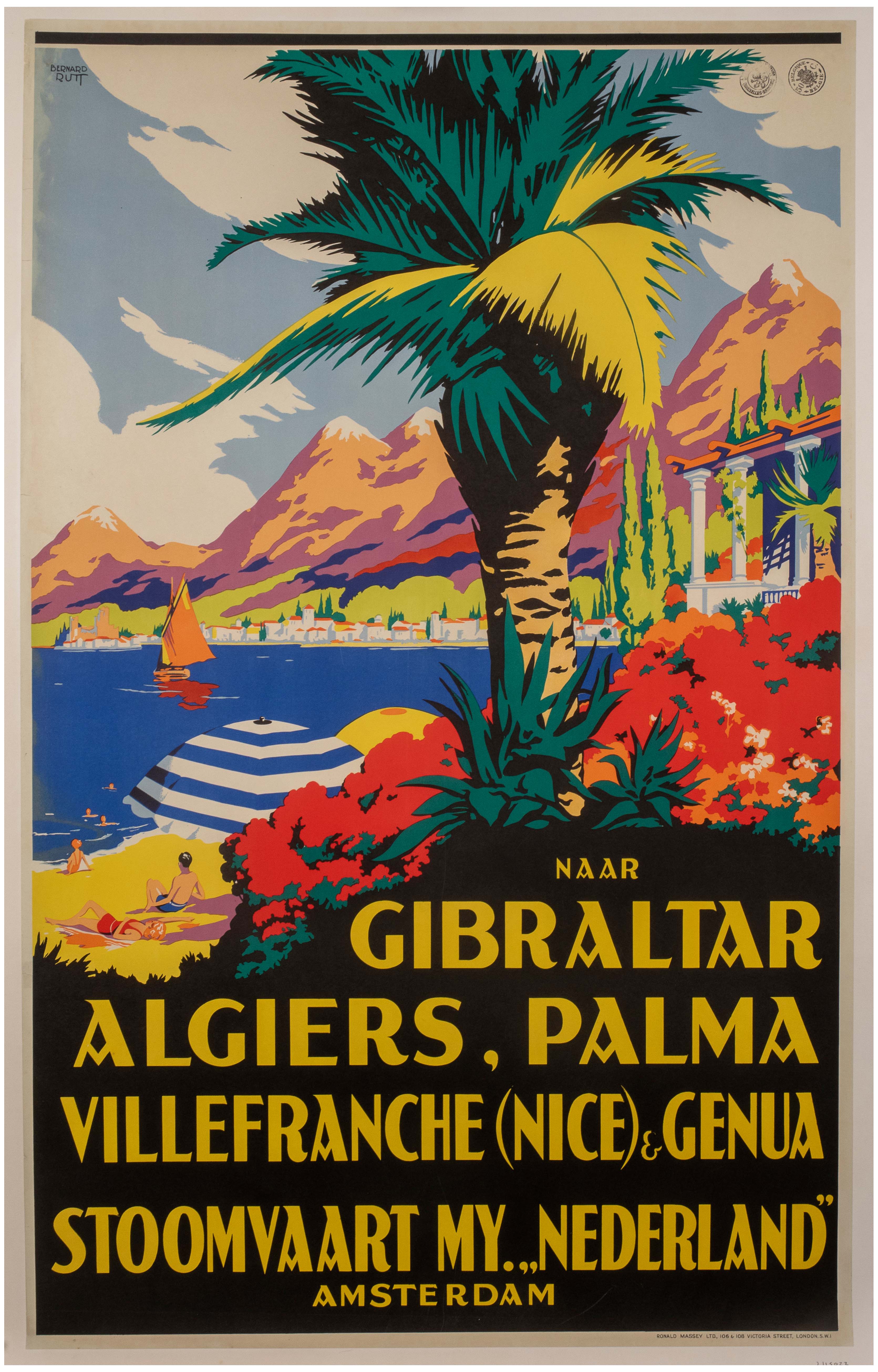 Travel Poster Gibraltar Algers Mallorca Netherland Line Mediterranean Cruises