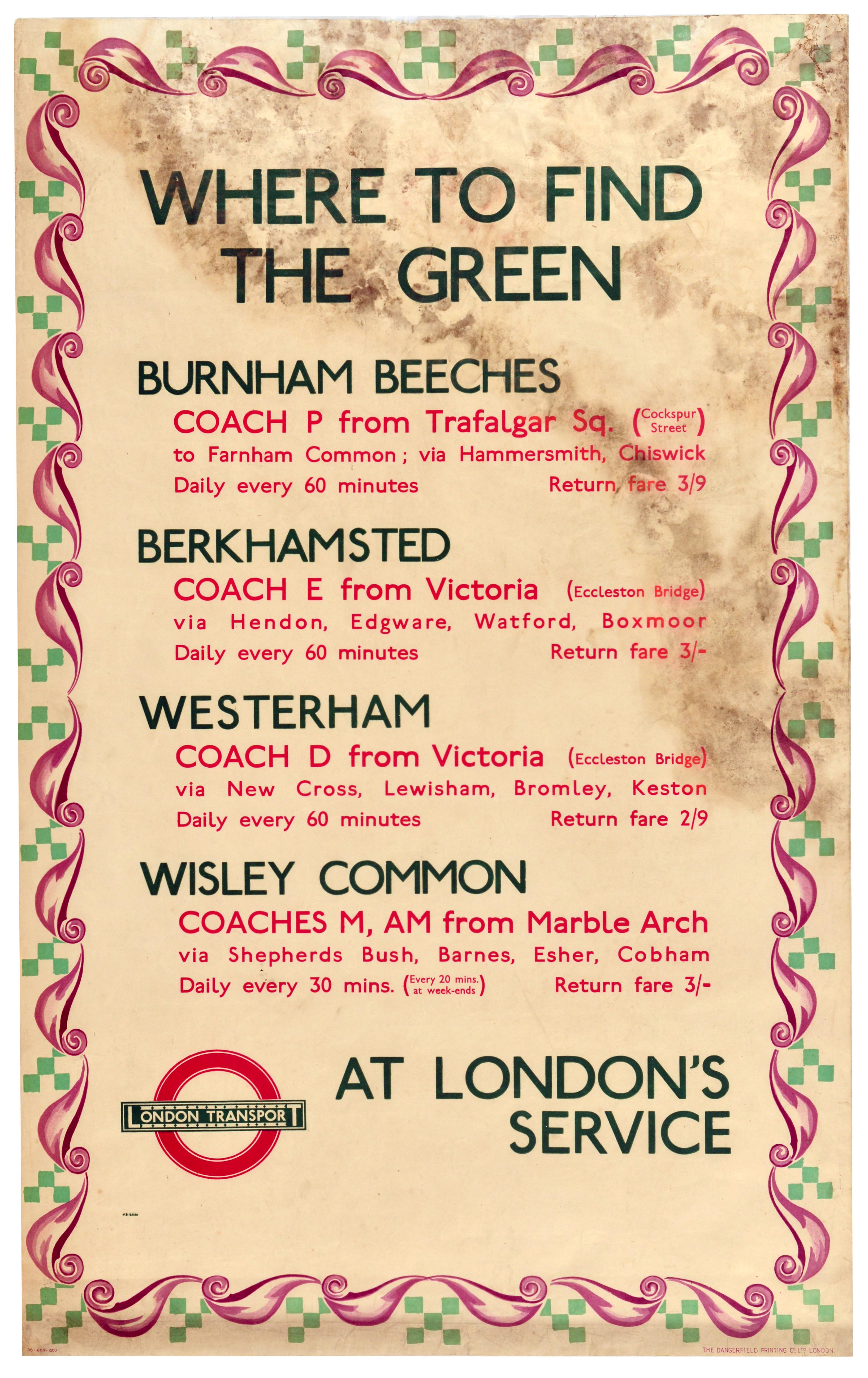 Travel Poster Art Deco London Transport Green Coach Services Underground