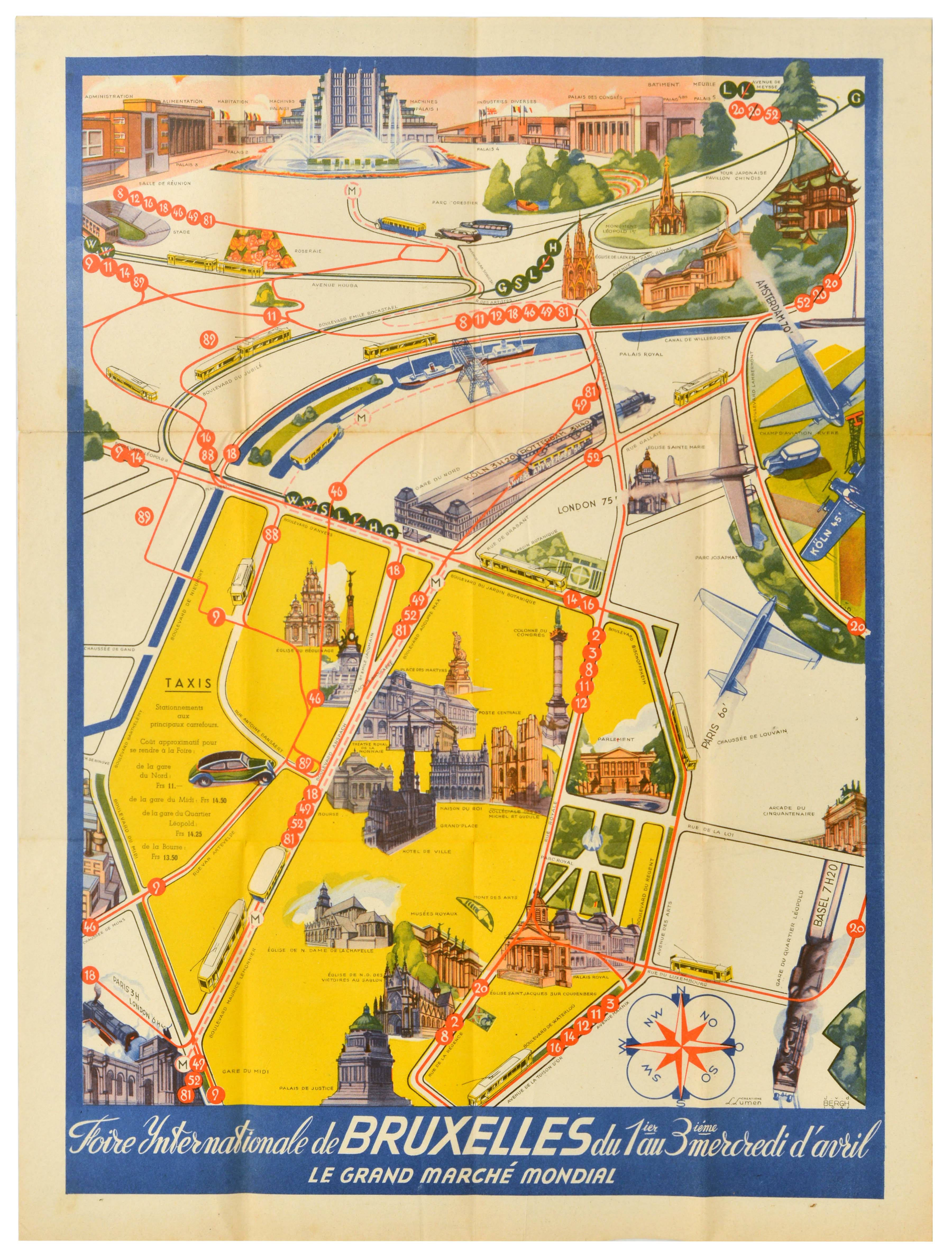 Travel Poster Brussels International Fair 1937 Illustrated Map Belgium