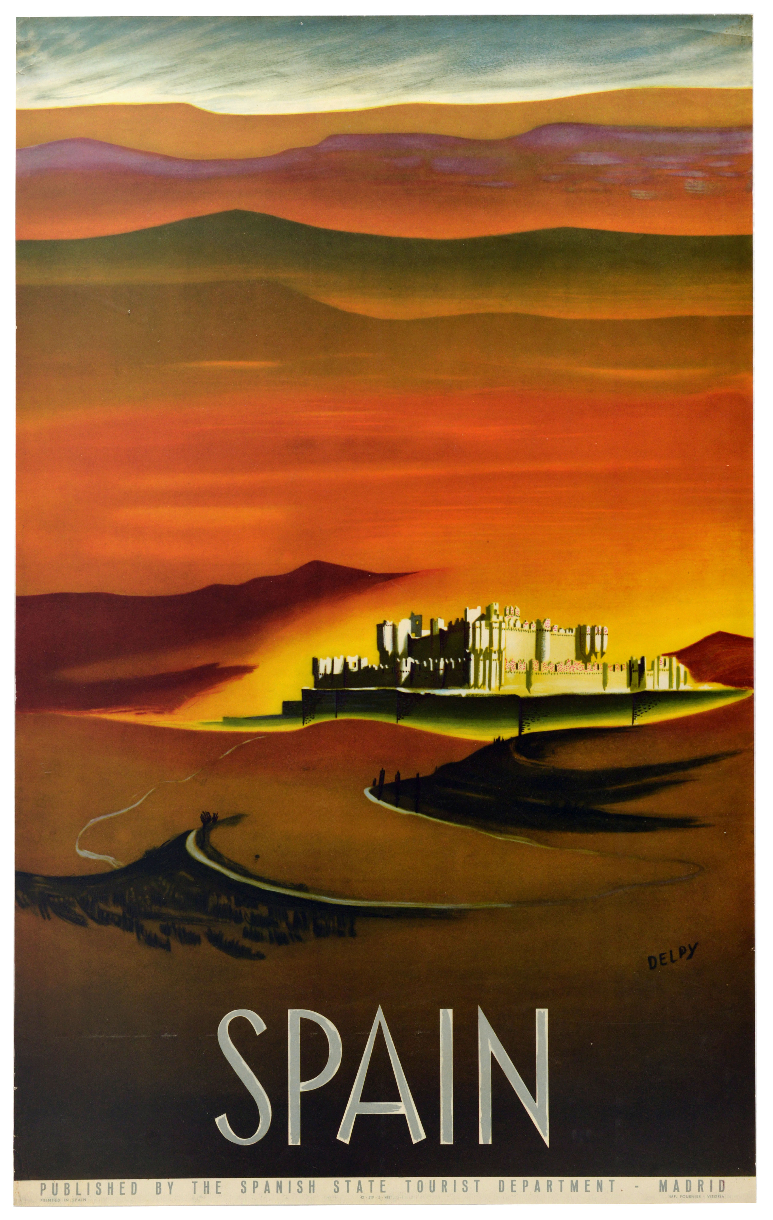 Travel Poster Spain Delpy Stone Fortress Desert