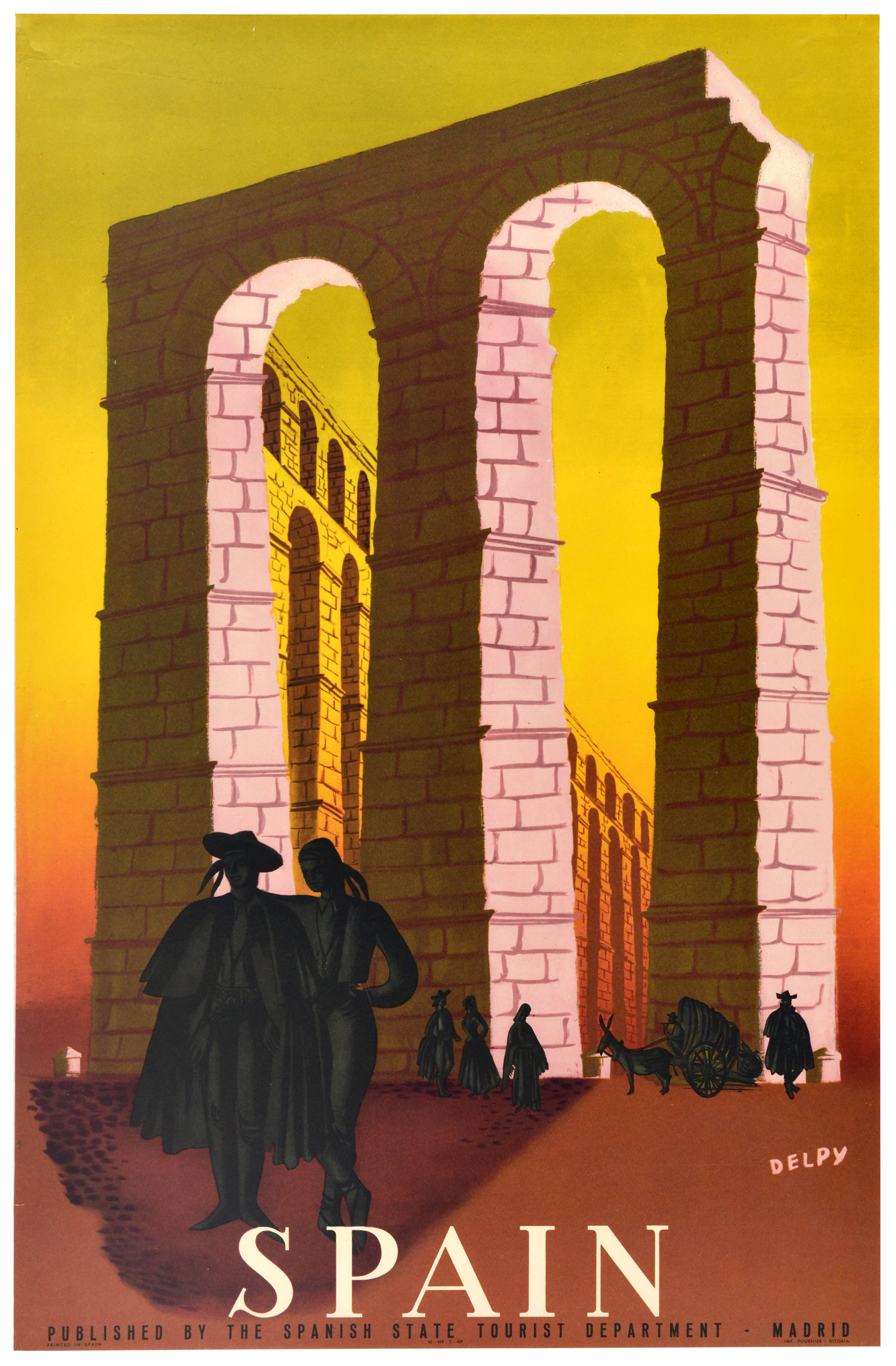 Travel Poster Spain Aqueduct Arches Espana Delpy
