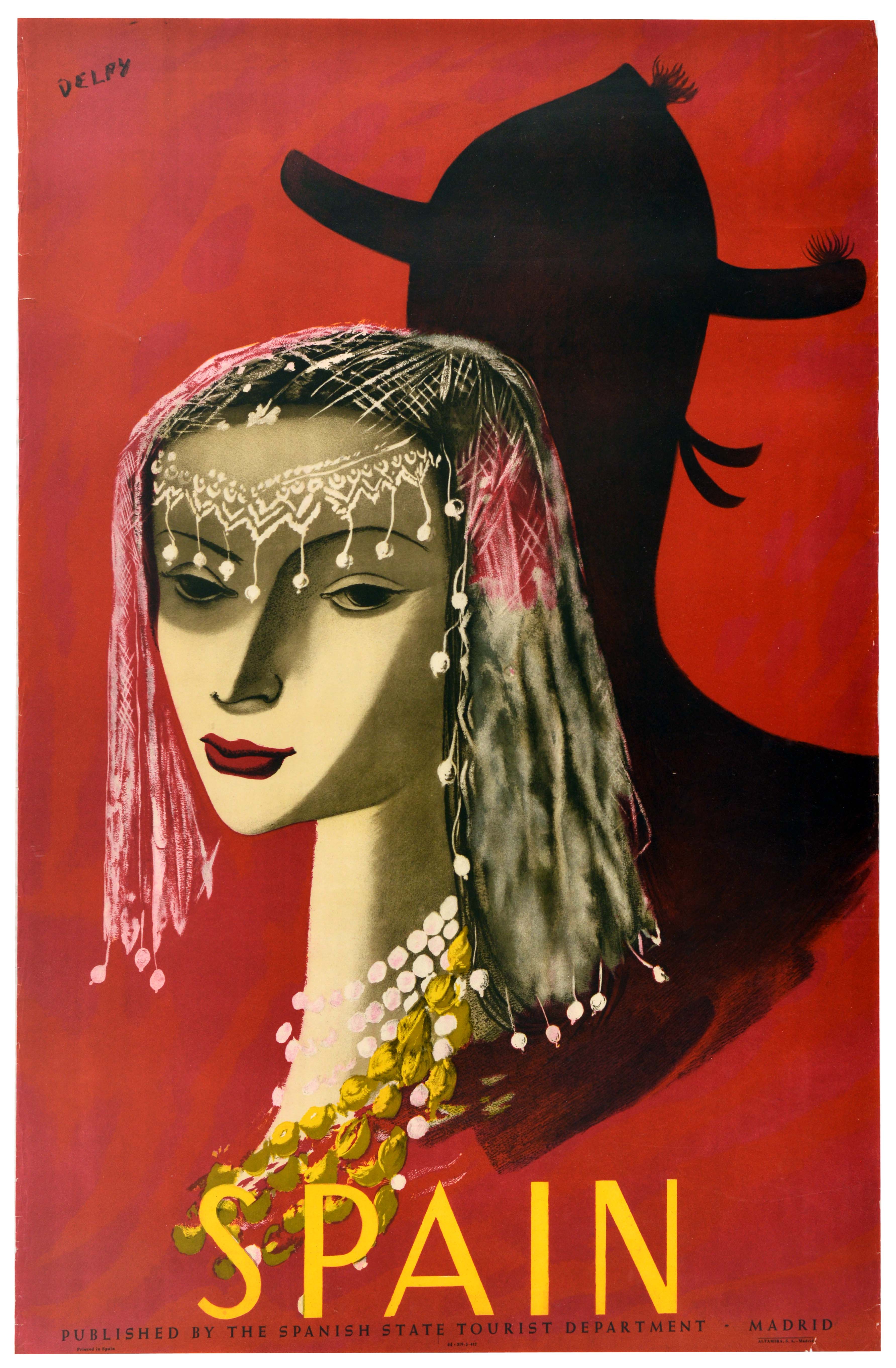 Travel Poster Spain Lady Mantilla Veil Bull Rider Delpy