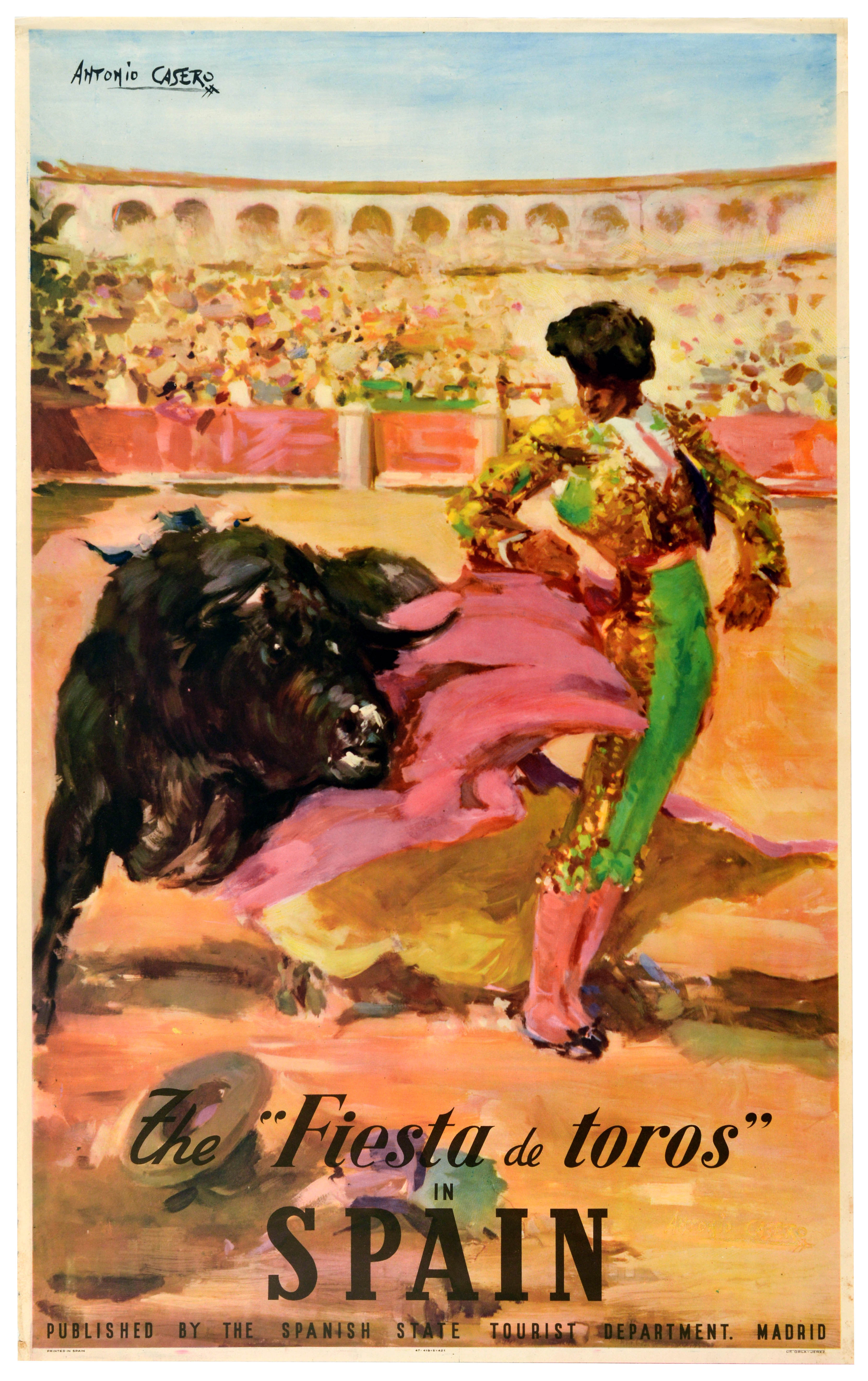 Travel Poster Spain Fiesta De Toros Bullfighting Casero
