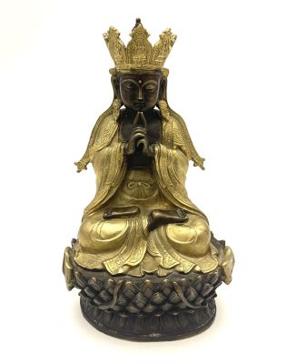 Будда старинный, Китай. 
Бронза, золочение, патинирование. 
Высота 22 см., ширина 13 см.